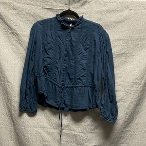 Free People Navy Button-Up Blouse